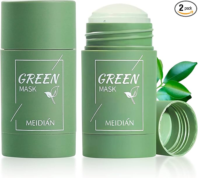 2 Pack Green Mask Stick, Green Tea Stick Cleansing Mask, Potente Mascarilla de Arcilla Purificadora de té verde, Mascarilla Limpiadora Facial Eliminación de Espinillas (A)