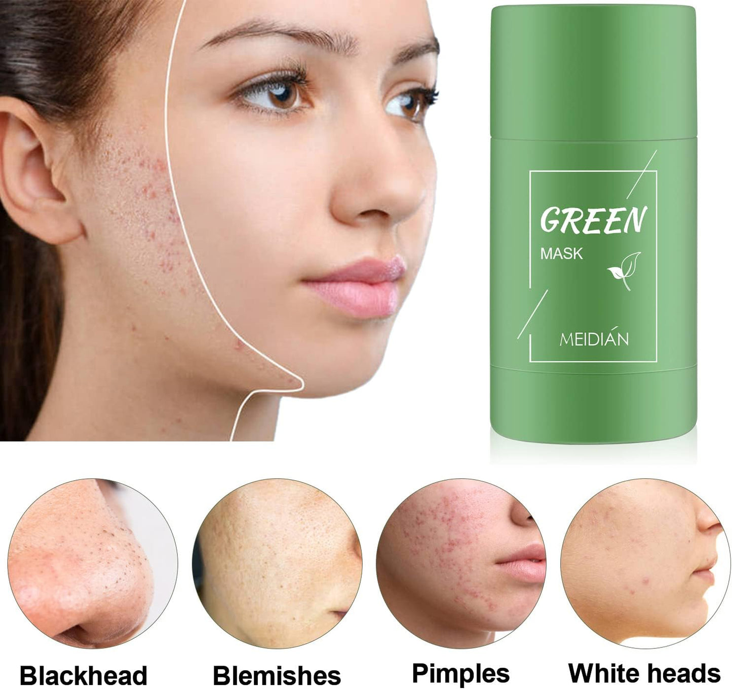 2 Pack Green Mask Stick, Green Tea Stick Cleansing Mask, Potente Mascarilla de Arcilla Purificadora de té verde, Mascarilla Limpiadora Facial Eliminación de Espinillas (A)