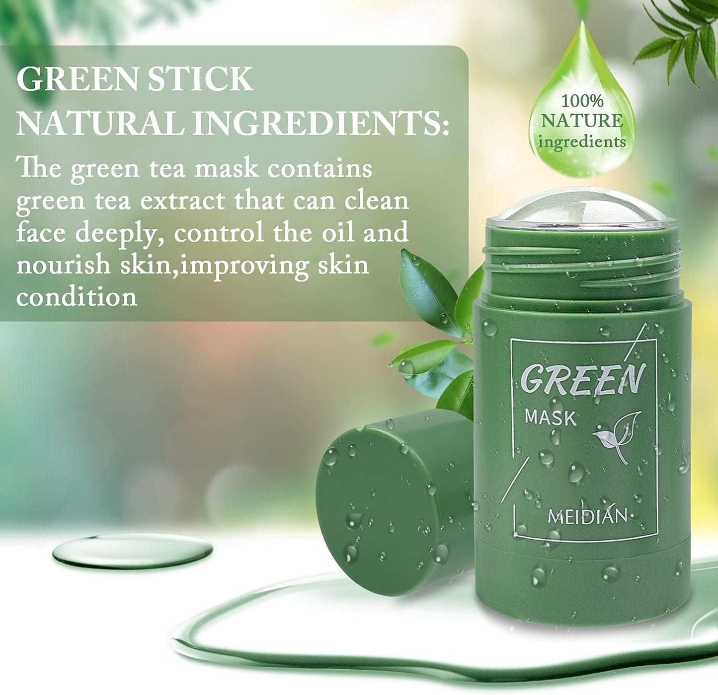 2 Pack Green Mask Stick, Green Tea Stick Cleansing Mask, Potente Mascarilla de Arcilla Purificadora de té verde, Mascarilla Limpiadora Facial Eliminación de Espinillas (A)