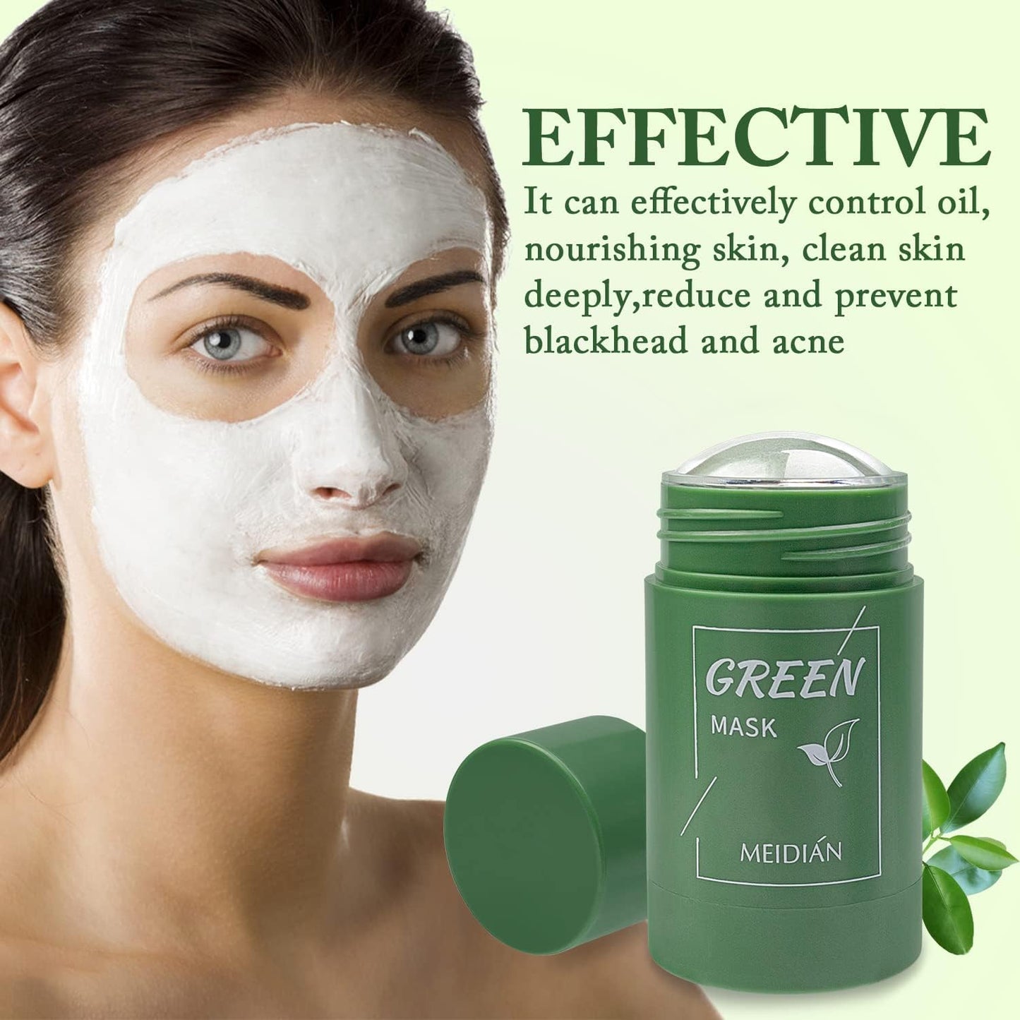 2 Pack Green Mask Stick, Green Tea Stick Cleansing Mask, Potente Mascarilla de Arcilla Purificadora de té verde, Mascarilla Limpiadora Facial Eliminación de Espinillas (A)