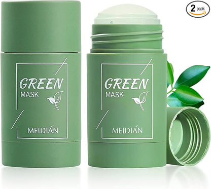 2 Pack Green Mask Stick, Green Tea Stick Cleansing Mask, Potente Mascarilla de Arcilla Purificadora de té verde, Mascarilla Limpiadora Facial Eliminación de Espinillas (A)