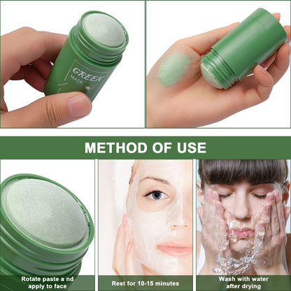 2 Pack Green Mask Stick, Green Tea Stick Cleansing Mask, Potente Mascarilla de Arcilla Purificadora de té verde, Mascarilla Limpiadora Facial Eliminación de Espinillas (A)